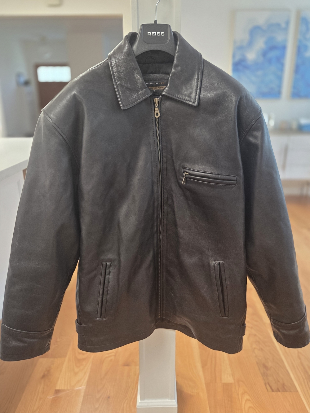 Metropolitan View Bloomingdalez Mens Large (L) Black 100% Leather Zip Jacket